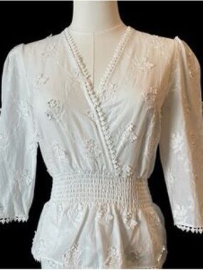 The Kooples Paris white appliqué Peplum Wrap Top